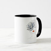 Elegant Blue Floral Line Art Woman Mug マグカップ (正面右)