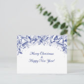 Elegant Blue Floral Merry Christmas Chinoiserie ポストカード (スタンド正面)