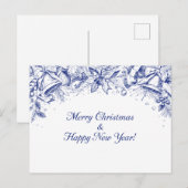Elegant Blue Floral Merry Christmas Chinoiserie ポストカード (正面/裏面)
