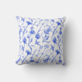 Elegant Blue Floral Modern Flowers Cushion クッション (正面)