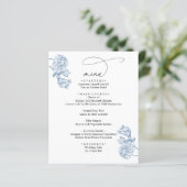 Elegant Blue Floral Modern Script Wedding Menu (スタンド正面)