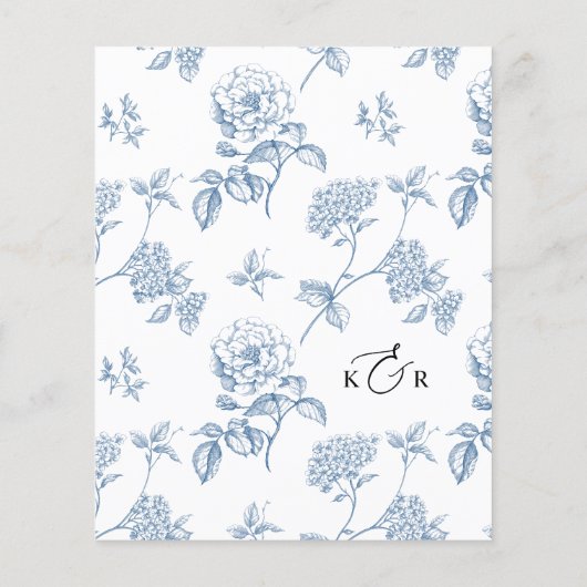 Elegant Blue Floral Modern Script Wedding Menu (裏面)