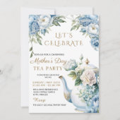 Elegant Blue Floral Mother's Day Tea Party  招待状 (正面)