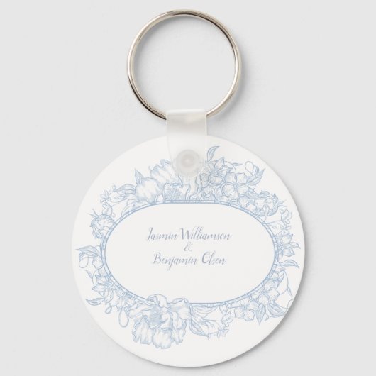 Elegant Blue Floral Open House Wedding  I キーホルダー (正面)