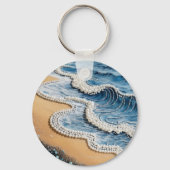 Elegant Blue Floral Open House Wedding  I キーホルダー (裏面)