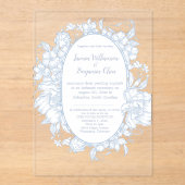 Elegant Blue Floral Open House Wedding Reception I アクリル招待状 (正面)