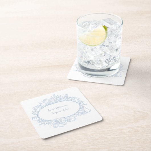 Elegant Blue Floral Open House Wedding Reception I スクエアペーパーコースター (インサイチュ)
