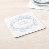Elegant Blue Floral Open House Wedding Reception I スクエアペーパーコースター (アングル)