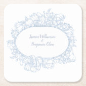 Elegant Blue Floral Open House Wedding Reception I スクエアペーパーコースター (正面)