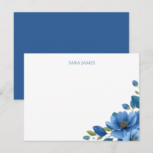 Elegant Blue Floral Personal Postcard ポストカード (正面/裏面)