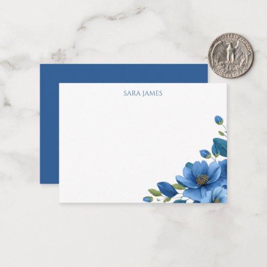 Elegant Blue Floral Personal Stationery Note Card ノートカード (正面/裏面インサイチュ)