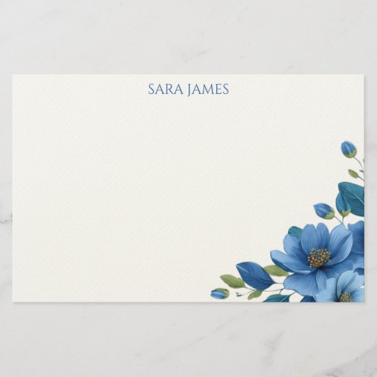 Elegant Blue Floral Personal Stationery Note Card 便箋 (正面)