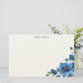 Elegant Blue Floral Personal Stationery Note Card 便箋 (スタンド正面)
