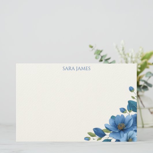 Elegant Blue Floral Personal Stationery Note Card 便箋 (スタンド正面)