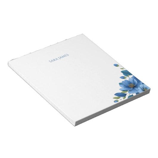 Elegant Blue Floral Personal Stationery Notepad ノートパッド (アングル)