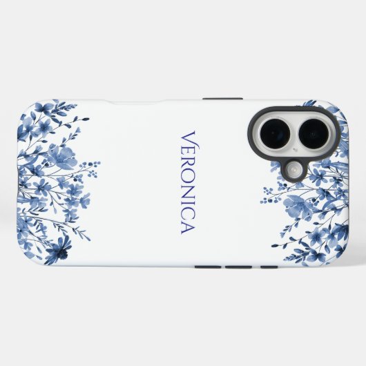 Elegant Blue Floral Personalized  Case-Mate iPhoneケース (裏面 (横))