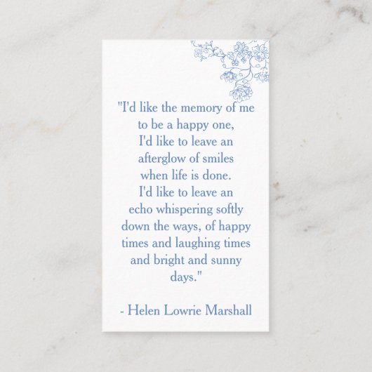 Elegant Blue Floral Photo Prayer Card 名刺 (裏面)