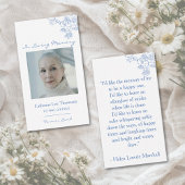 Elegant Blue Floral Photo Prayer Card 名刺