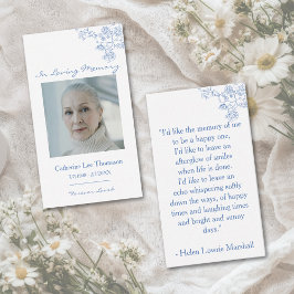 Elegant Blue Floral Photo Prayer Card 名刺