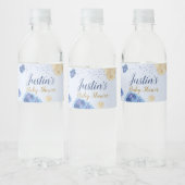 Elegant Blue Floral Pumpkin Baby Shower ペットボトルラベル (ボトル)