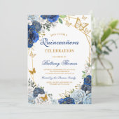 Elegant Blue Floral Quinceañera Invitation 招待状 (スタンド正面)