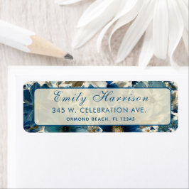 Elegant Blue Floral Return Address Labels ラベル