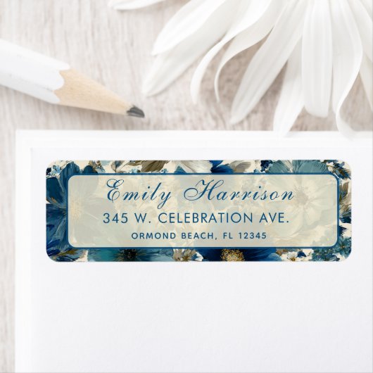 Elegant Blue Floral Return Address Labels ラベル (インサイチュ)