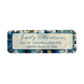Elegant Blue Floral Return Address Labels ラベル (正面)