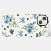 Elegant Blue Floral & Ribbon iPhone 13 Case – Aest iPhoneケース (裏面横)