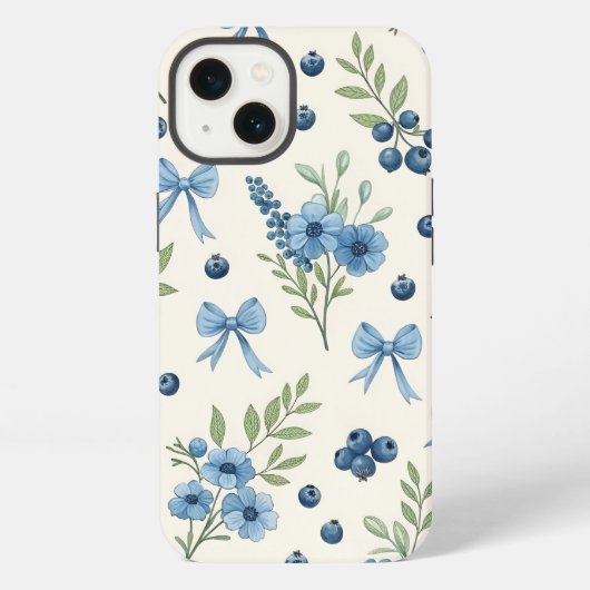 Elegant Blue Floral & Ribbon iPhone 13 Case – Aest iPhoneケース (裏面)
