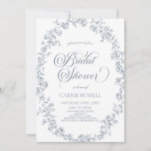 Elegant Blue Floral Roses Line Art Bridal Shower 招待状 (正面)