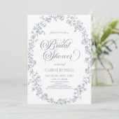 Elegant Blue Floral Roses Line Art Bridal Shower 招待状 (スタンド正面)
