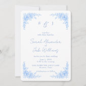 Elegant Blue Floral Rounded Wedding Website 招待状 (正面)