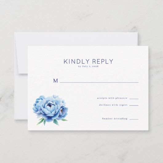 Elegant Blue Floral RSVP Card (正面)