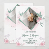 Elegant Blue Floral Save The Date Wedding Invite 招待状 (正面/裏面)