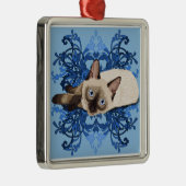 Elegant Blue Floral Siamese Cat Pretty Feline メタルオーナメント (右)