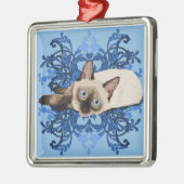 Elegant Blue Floral Siamese Cat Pretty Feline メタルオーナメント (左)
