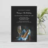 Elegant Blue Floral Stiletto Shoes Birthday Party 招待状 (スタンド正面)