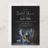 Elegant Blue Floral Stiletto Shoes Bridal Shower 招待状 (正面)