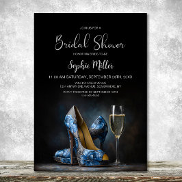 Elegant Blue Floral Stiletto Shoes Bridal Shower 招待状