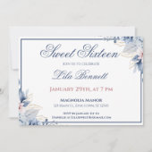 Elegant Blue Floral Sweet 16 Invitation 招待状 (正面)