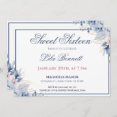 Elegant Blue Floral Sweet 16 Invitation 招待状 (正面/裏面)