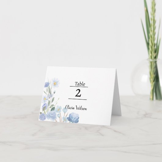 Elegant Blue Floral Table Card サンキューカード (正面)