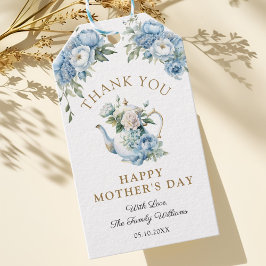 Elegant Blue Floral Teapot Mother's Day Thank you ギフトタグ