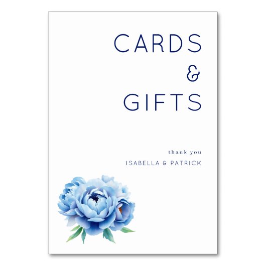 Elegant Blue Floral Thank You Cards テーブルナンバー (正面)
