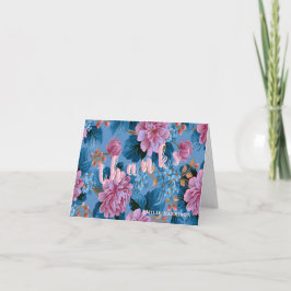 Elegant Blue Floral Thank You Pink Peony サンキューカード