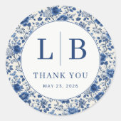 Elegant Blue Floral Toile ラウンドシール (正面)