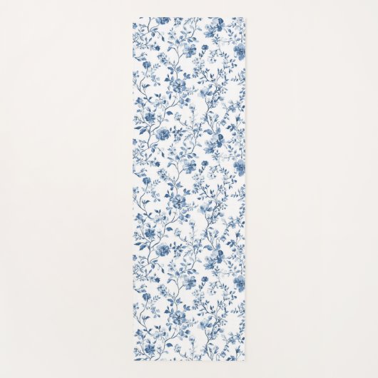 Elegant Blue Floral Toile Botanical Pattern  ヨガマット (正面)