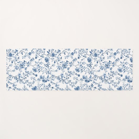 Elegant Blue Floral Toile Botanical Pattern  ヨガマット (正面(横))