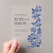 Elegant Blue Floral Vintage Wedding アクリル招待状 (インサイチュ (ポータブル))